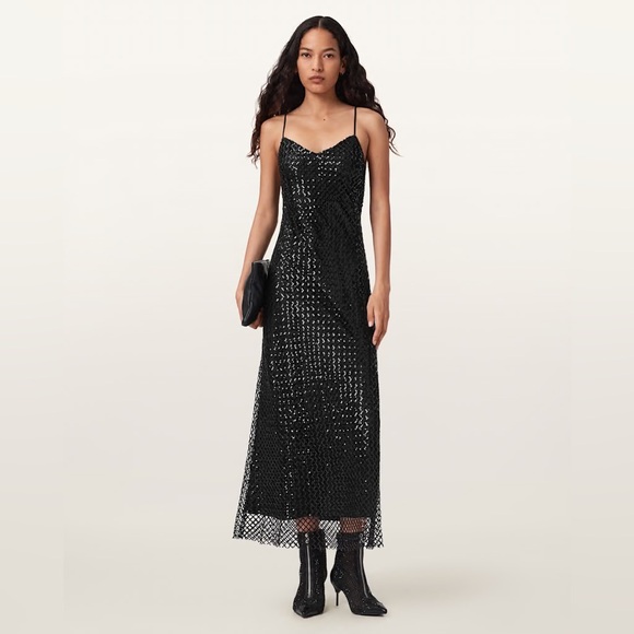 All Saints Dresses & Skirts - All Saints Black Sequin Midi Dress
ALLSAINTS CHANTELLE SEQUIN MIDI SLIP DRESS